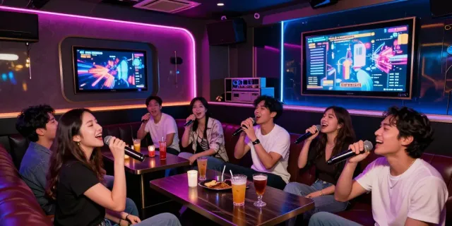 강남 달토 가라오케에서 노래를 부르며 즐거운 분위기를 만들어내는 사람들