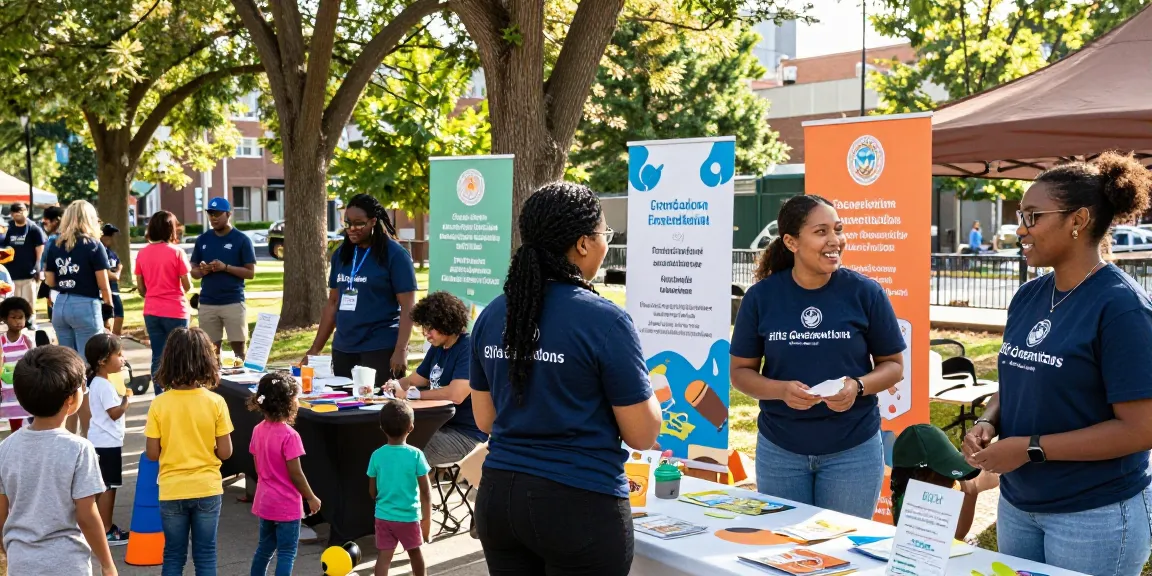 Community event by Elite Generations promoting nonprofit causes with volunteers engaging families.