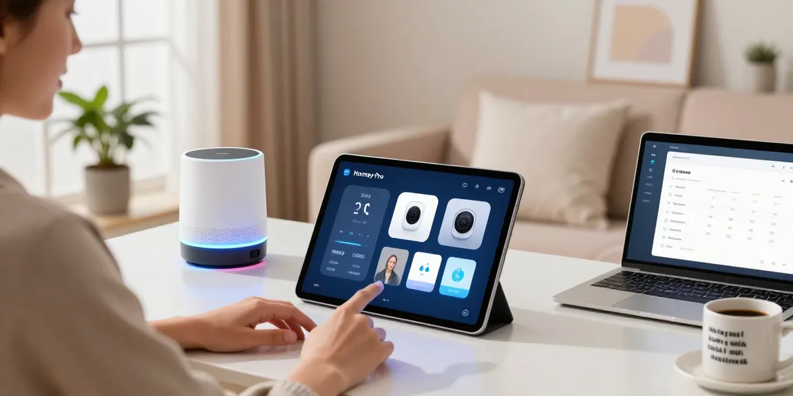 Homey Pro 2026 Test managing smart home devices in a stylish home office.