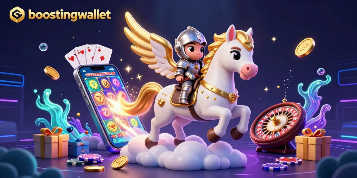 Boostingwallet showcases an enchanting 3D illustration of a celestial horse and knight amidst dynamic casino elements.