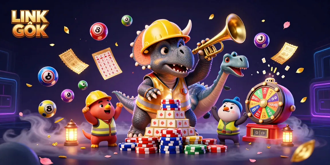 Experience the excitement of LINK GỐC with a vibrant 3D illustration showcasing a dynamic gambling celebration scene.