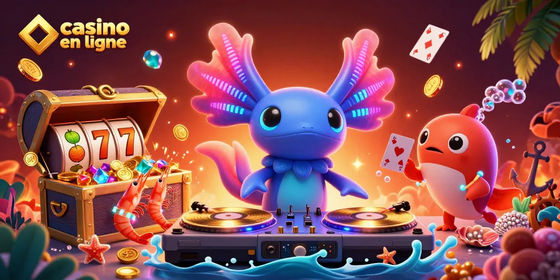 Jouer sur un casino en ligne avec des animations de DJ axolotl et des éléments de jeu marins