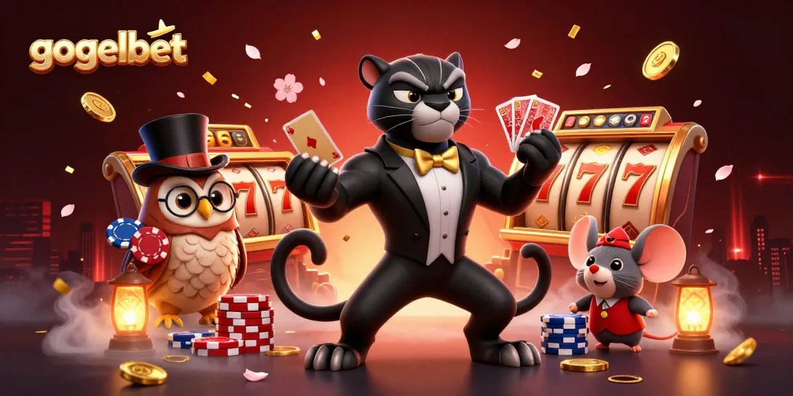 Gogelbet menghadirkan suasana kasino dengan panther elegan dan simbol keberuntungan berputar.