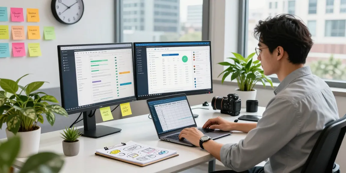 LLG link indx services in a marketing workspace with multiple screens and a collaborative environment.