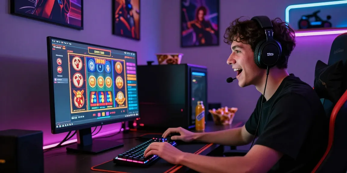 Pengguna diana4d bermain game Toto online dengan antusias di ruang gaming modern, dilengkapi aksesori gaming dan pencahayaan neon.