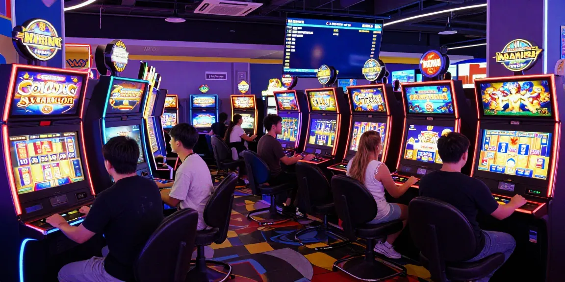 Permainan slot777 yang seru dengan pemain bersemangat di arena game modern.