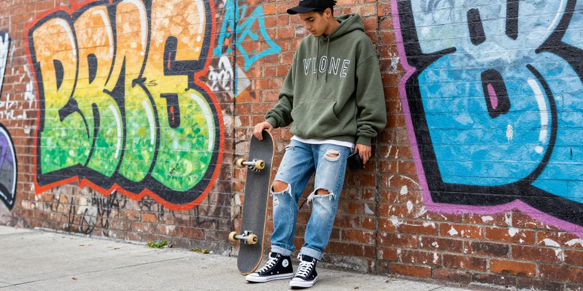 Stylish individual in a Vlone hoodie showcasing urban fashion at vlonehodie.com.