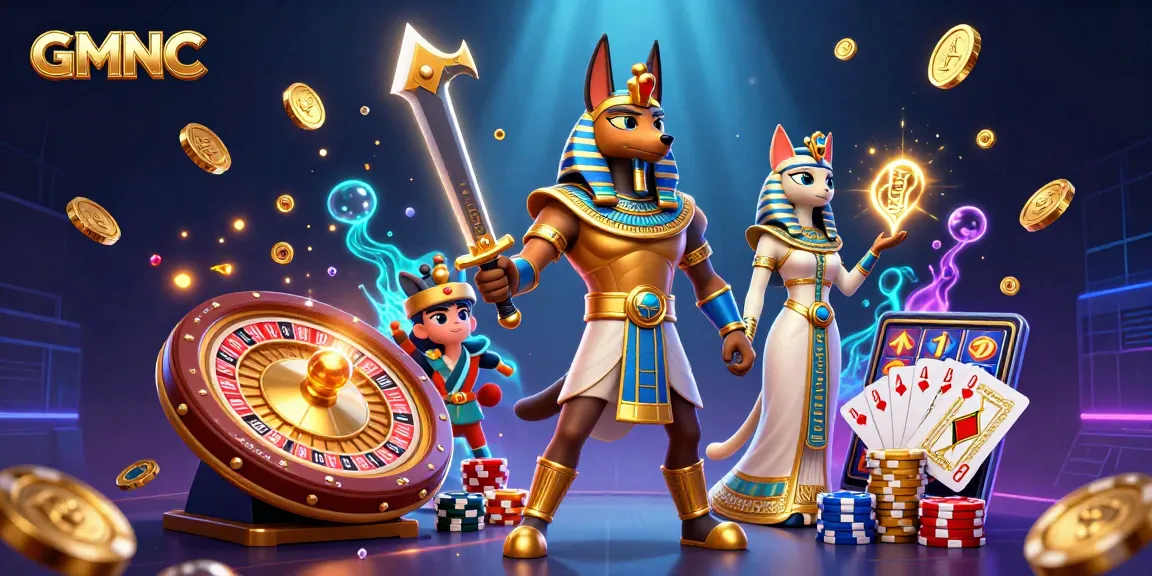 GMNC showcases a captivating scene with ancient Egyptian warriors and casino elements in a vibrant atmosphere.