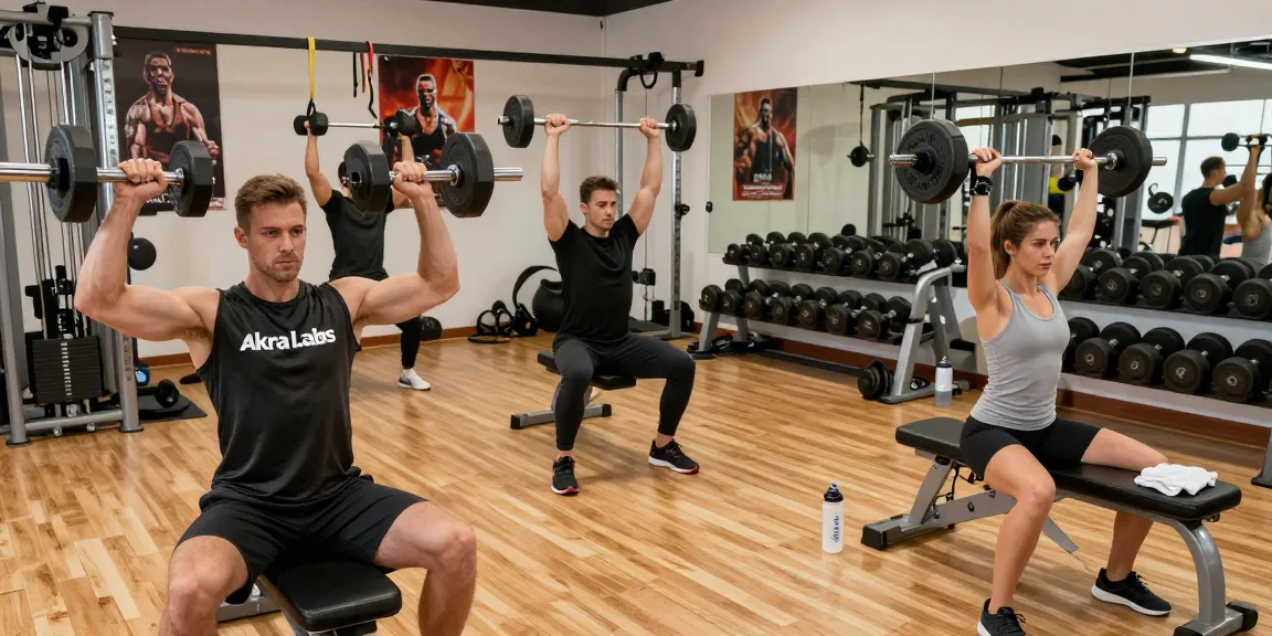 Fitness enthusiasts training with Akra Labs Steroidshop products in a modern gym.