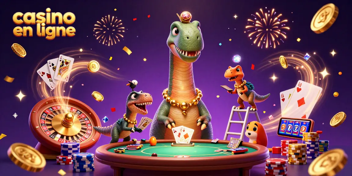 Visualisez un excellent casino en ligne avec des éléments de jeu captivants et un brontosaurus 3D.