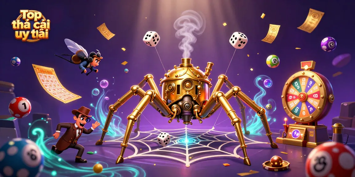 Experience Top nhà cái uy tín as a golden spider crafts vibrant webs amidst games of chance.