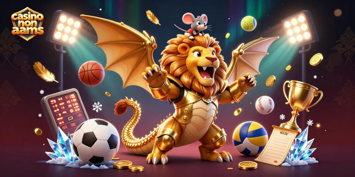 Giocatori di casino non AAMS esultano con trofei e palloni sportivi in un'illustrazione vibrante