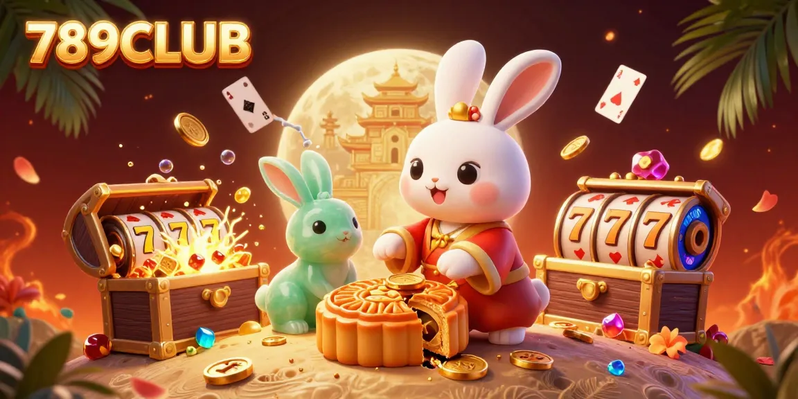 Join the fun at 789CLUB, where the moon rabbit reveals hidden poker chips amidst vibrant casino gameplay elements.