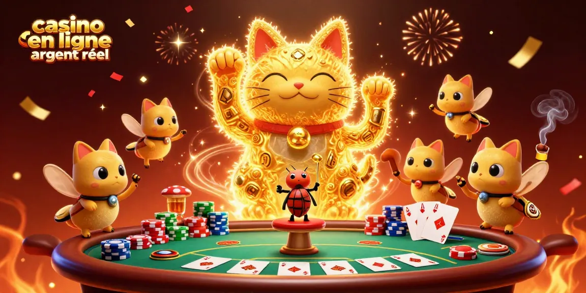 Profitez de l'excitation des jeux au casino en ligne argent réel avec des feux follets et un chat porte-bonheur.