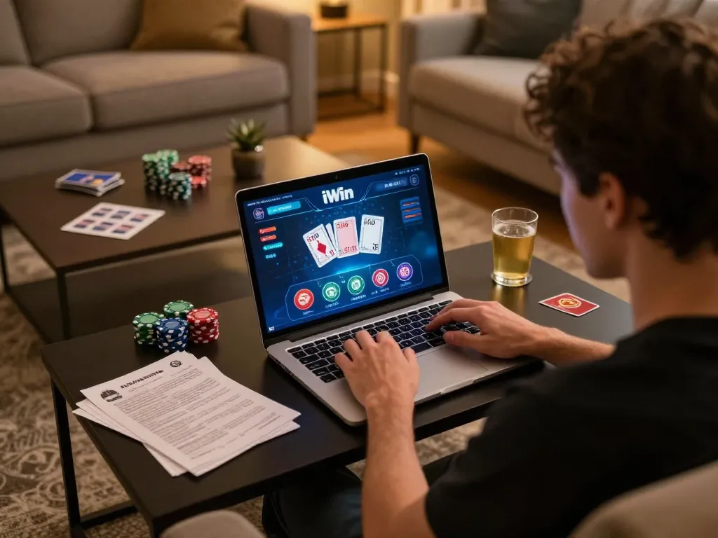 Experience thrilling gameplay at iWin with a cozy home setup for online gambling