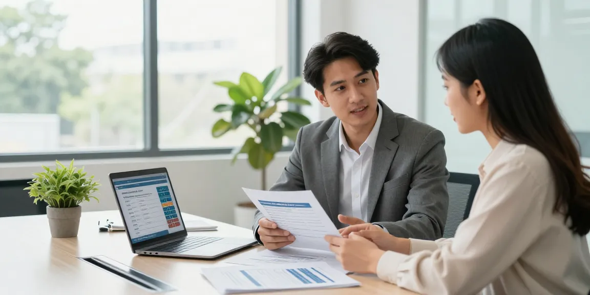 RadCred's $2000 loan option being discussed in a supportive financial consultation, showcasing a couple and advisor in a bright office.
