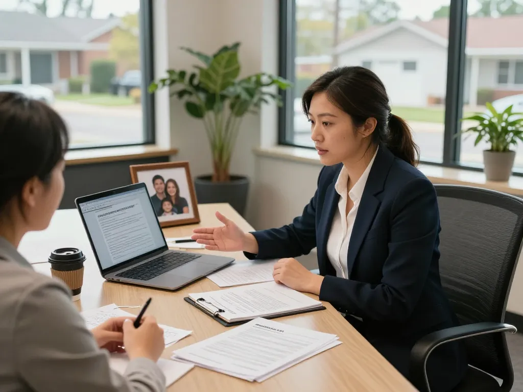 Columbia divorce lawyer consulting with a client in a modern office setting, discussing family law strategies.