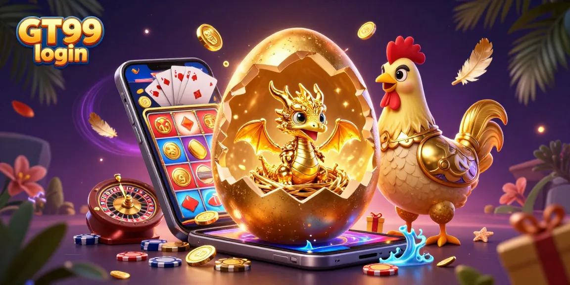 Experience the thrill of gaming with GT99 login: a golden dragon, poker chips, and dynamic casino elements.