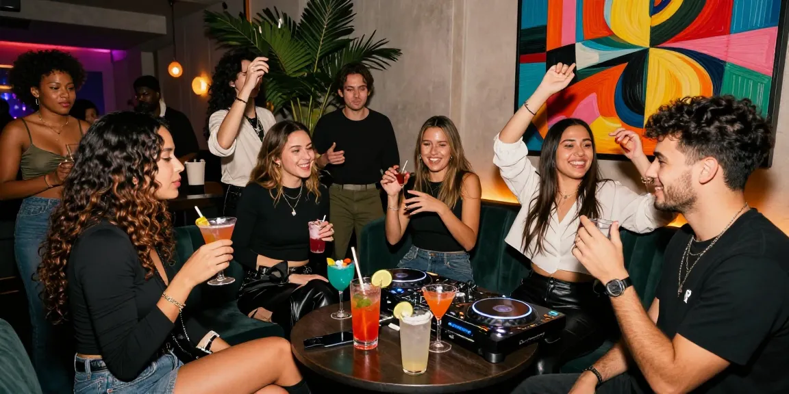 Social gathering of friends enjoying lively atmosphere with سكس زنوج theme at upscale lounge.