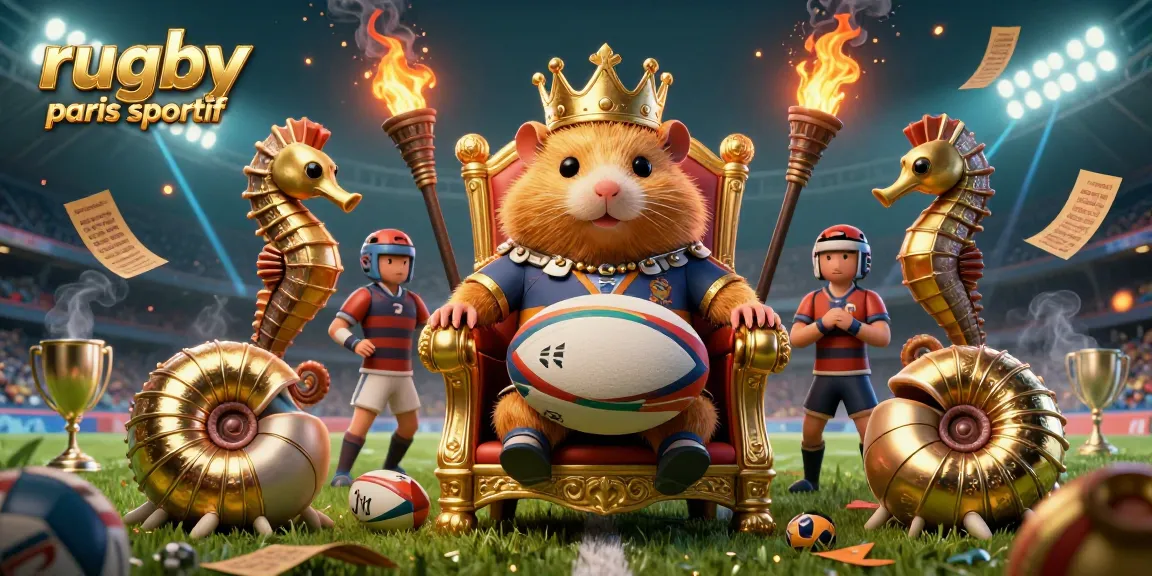 Pariez sur le rugby paris sportif avec un roi hamster doré entouré de gardes seahorse dans une scène dynamique.