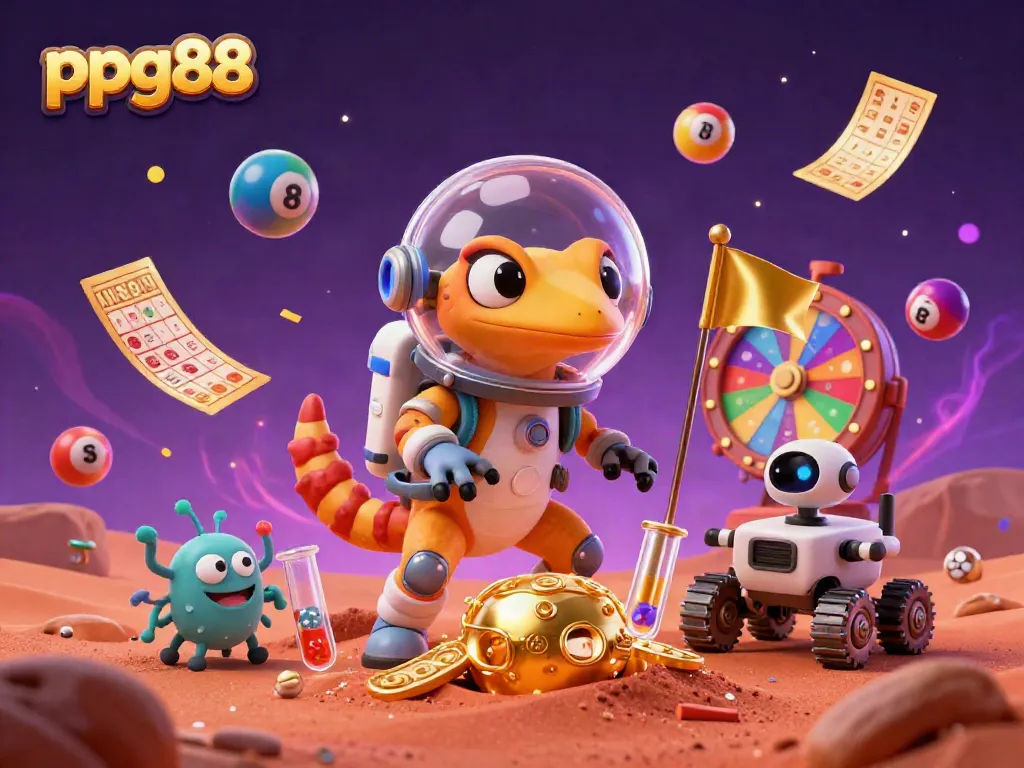 Engage with the dynamic ppg88 casino scene where a Martian gecko discovers a golden casino amid cosmic celebrations.