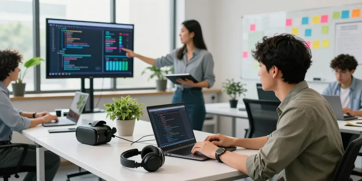 Team collaborating at a modern workspace for the WPS Official Website, showcasing software development and innovation.