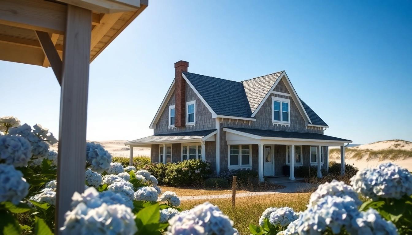 Elegant cape cod homes featuring coastal design and vibrant hydrangeas, embodying tranquility and charm.