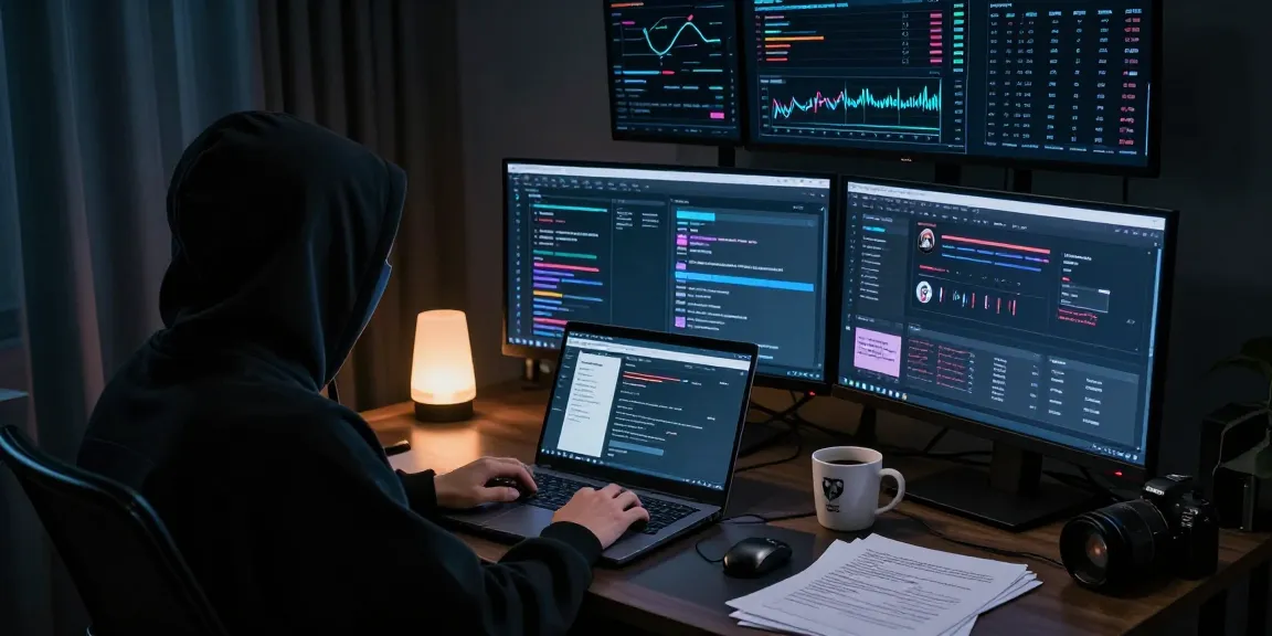 Best Darknet Markets 2026 overview showing a person analyzing various darknet market interfaces in a secure setting.
