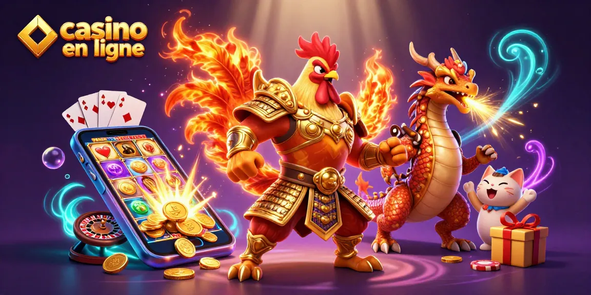 Engagez-vous dans l'action de casino en ligne avec un combattant et un dragon dans un monde vibrant.