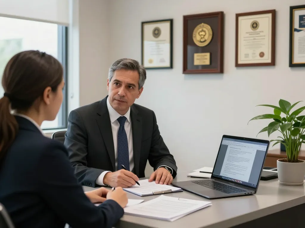 Alexandria Personal Injury Lawyer consulting with a client in a modern law office.