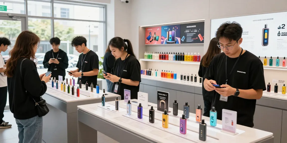 Vibrant vape shop scene showcasing 蒸氣天堂 products and customer interaction in 2026.