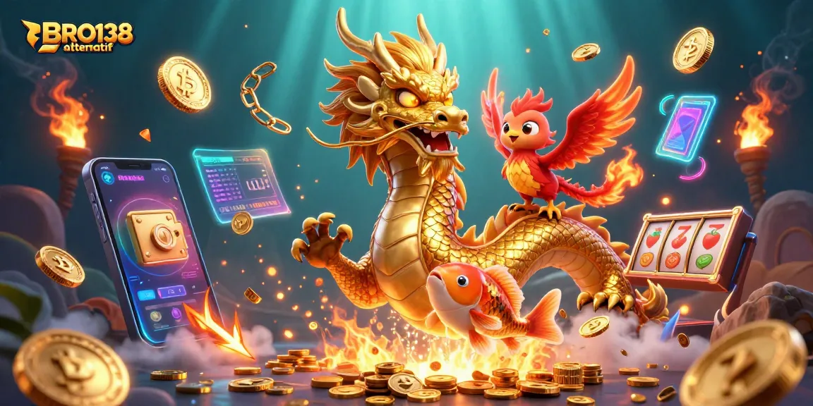 Engage with BRO138 alternatif as you spin the slots in a vibrant, fantasy-filled scene.