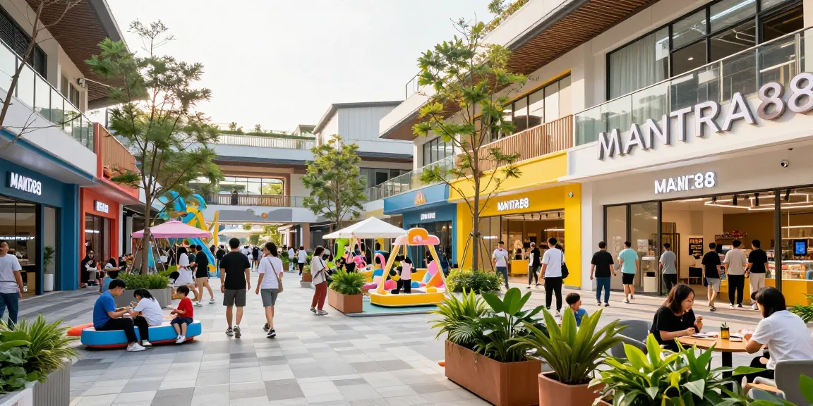 MANTRA88 commercial property showcasing vibrant entertainment hub with families enjoying activities and shopping.