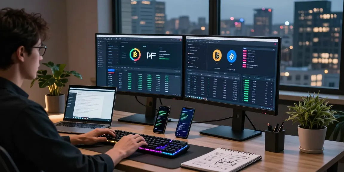 Cricbet: Professional crypto trading setup with DeFi platforms and real-time Bitcoin charts in a modern workspace
