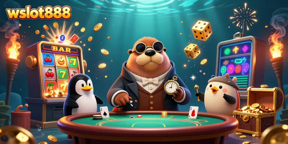 Permainan kasino wslot888 yang seru dengan walrus, penguin dealer, dan pufferfish.
