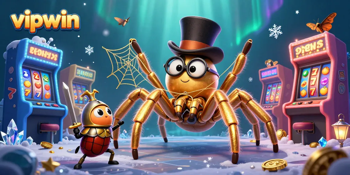 Experience the excitement of vipwin with the golden tarantula and beetle knight in a vibrant casino.