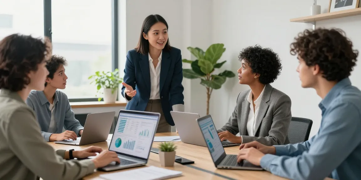 Führungsverhalten bewerten: Professionelle Diskussion über Führungskräfte in modernem Büro
