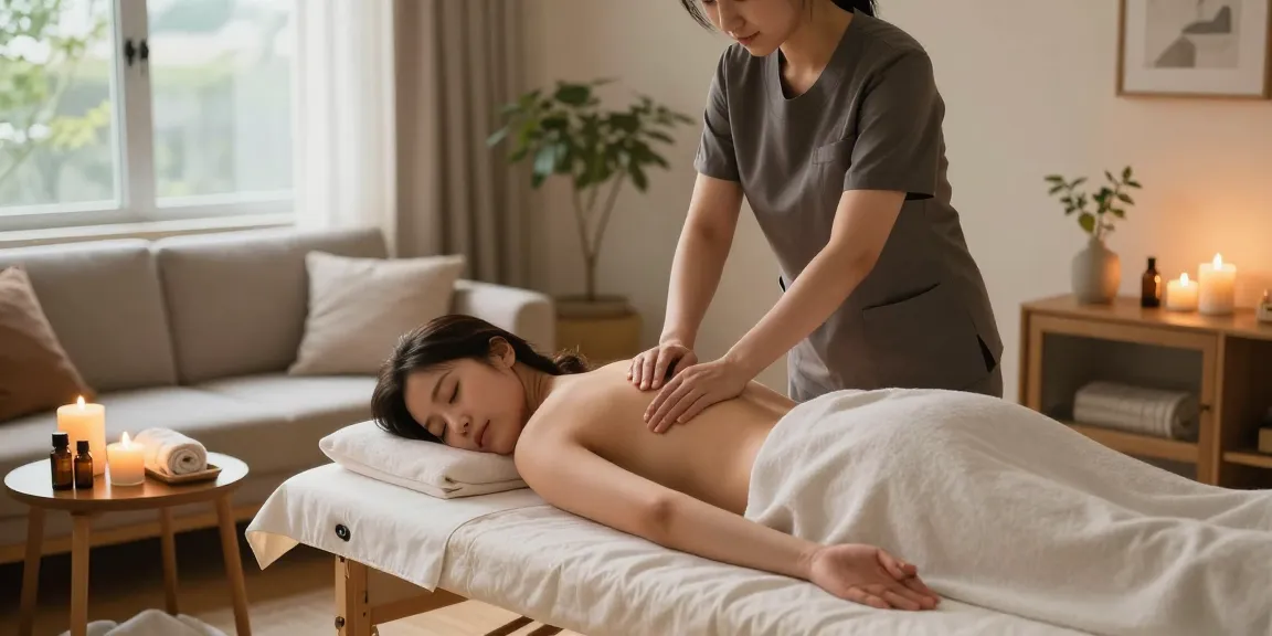 서울출장안마 therapy in a tranquil home setting with soothing ambiance.