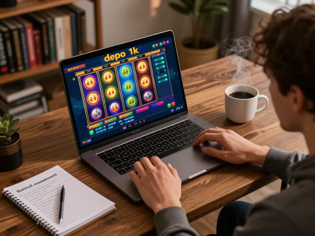 Engage in thrilling gameplay with slot depo 1k at home, showcasing vibrant game screen and strategic preparation.