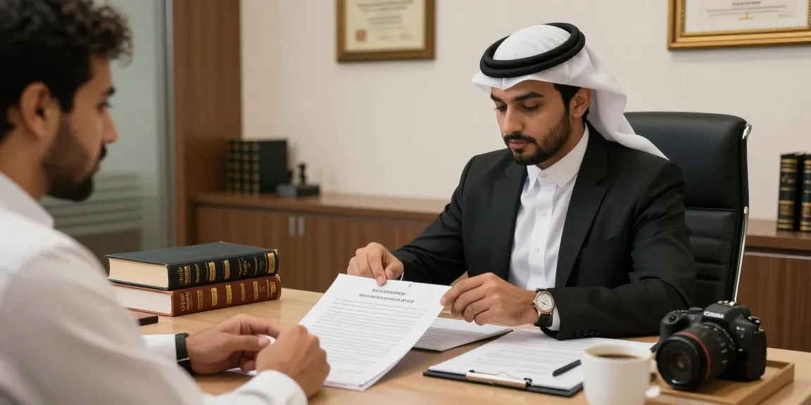 Expert criminal lawyer in Jeddah consulting with a client on legal matters.