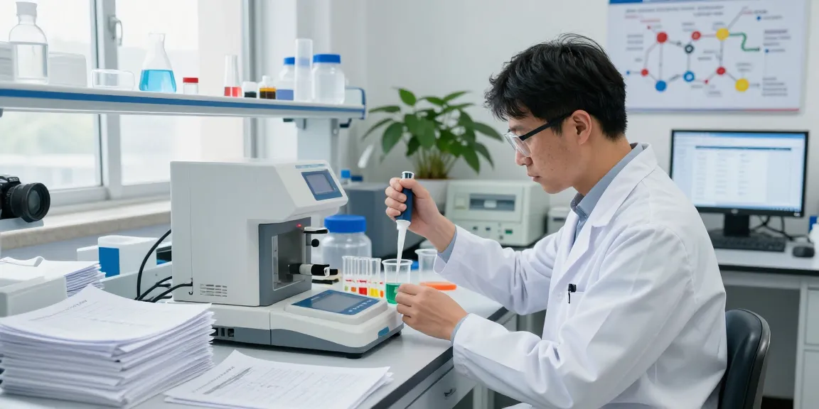 Focused scientist conducting experiments with Swiss Chems labs peptides in a modern laboratory.
