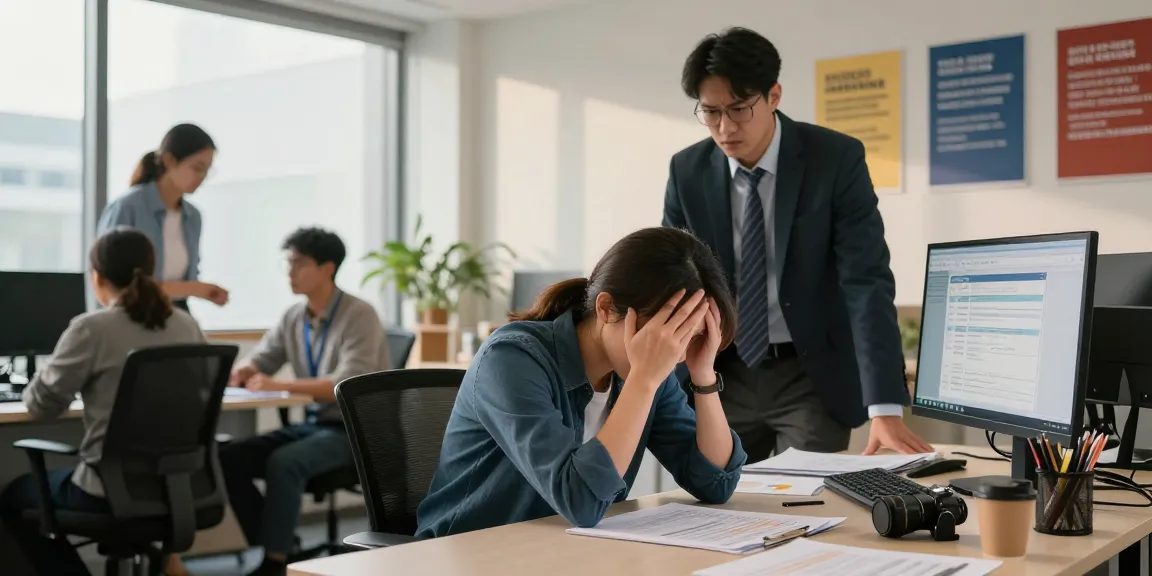 Frau, die am Schreibtisch sitzt und über die Situation nachdenkt, in der ihr Chef sie mobbt, zeigt Stress im modernen Büro.