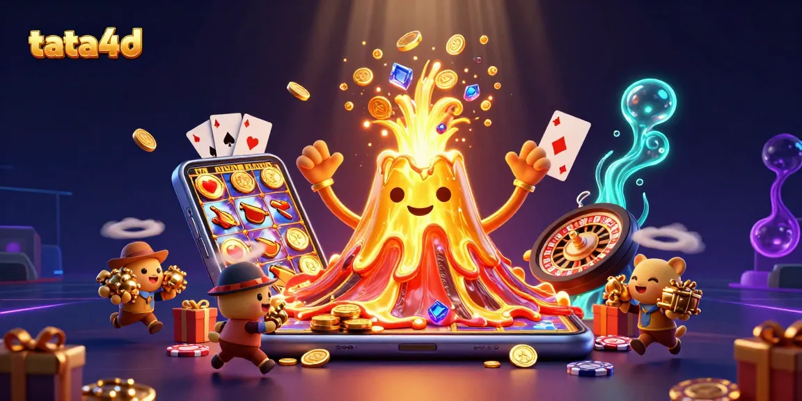 Engage in thrilling gameplay at tata4d with vibrant 3D casino illustration of treasure eruption.