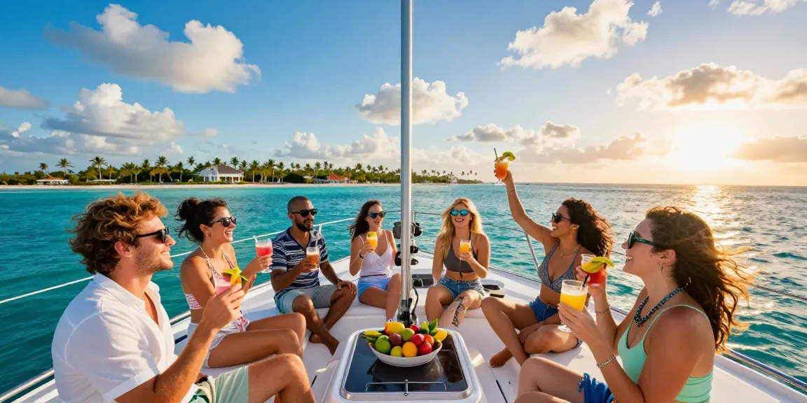 yacht rental punta cana private catamaran adventure with friends enjoying drinks and tropical views