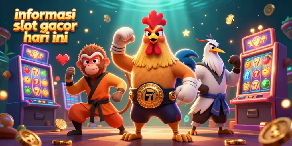Menampilkan gambar ilustrasi 3D slot dengan karakter unik dan informasi slot gacor hari ini yang menarik.