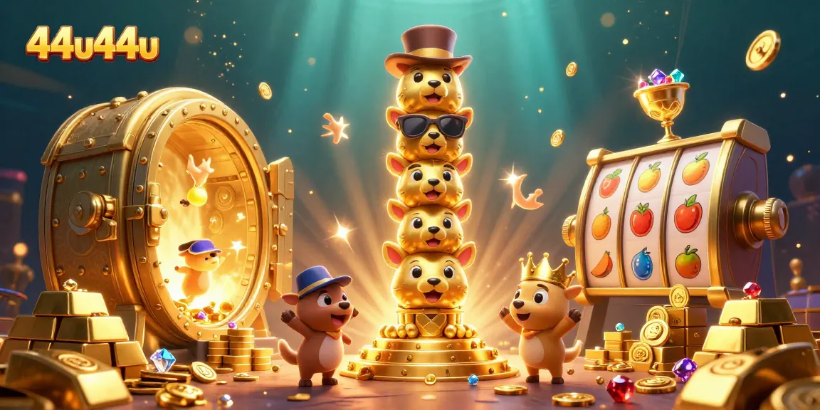 Experience thrilling casino action with 44u44u's treasure-themed illustration featuring dynamic slot elements.