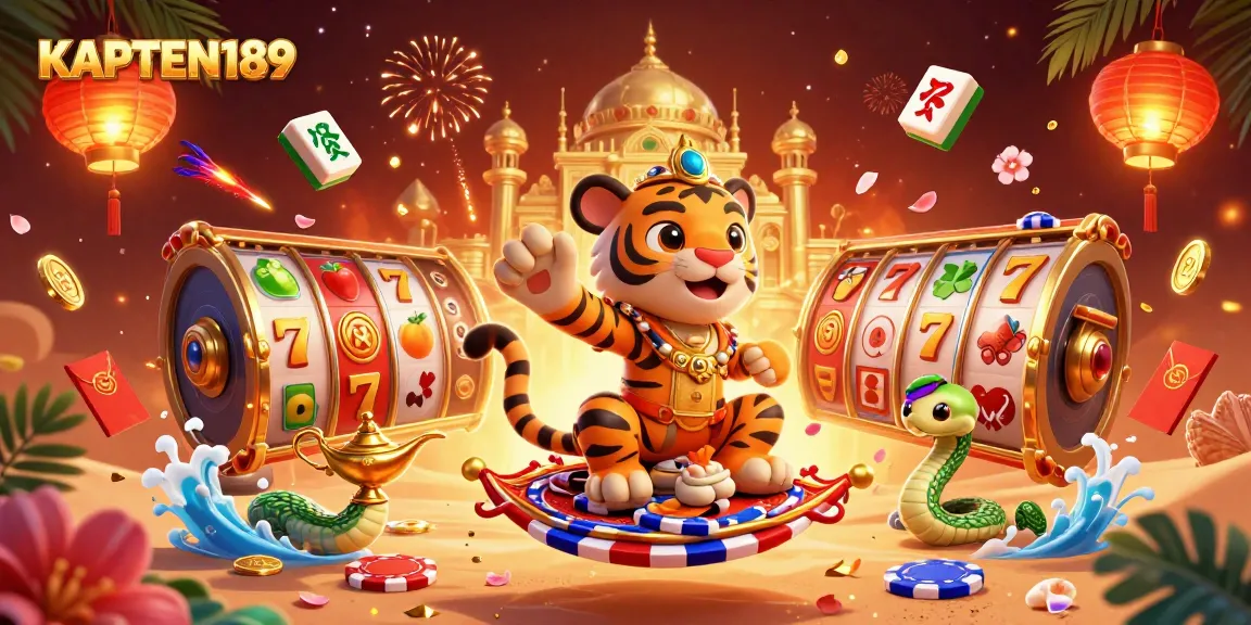 KAPTEN189 menghadirkan pengalaman bermain slot online terbaik dengan ikon jackpot dan simbol keberuntungan dalam ilustrasi 3D yang menarik.