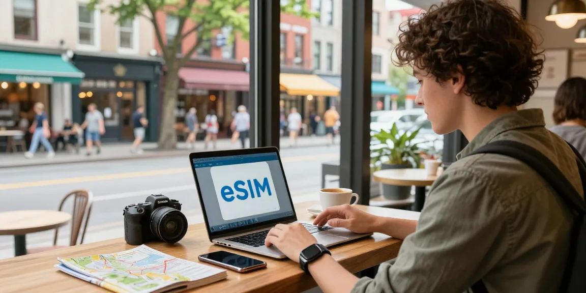 חיבור eSIM לחו"ל בשימוש בניידות גבוהה, באווירה אורבנית.