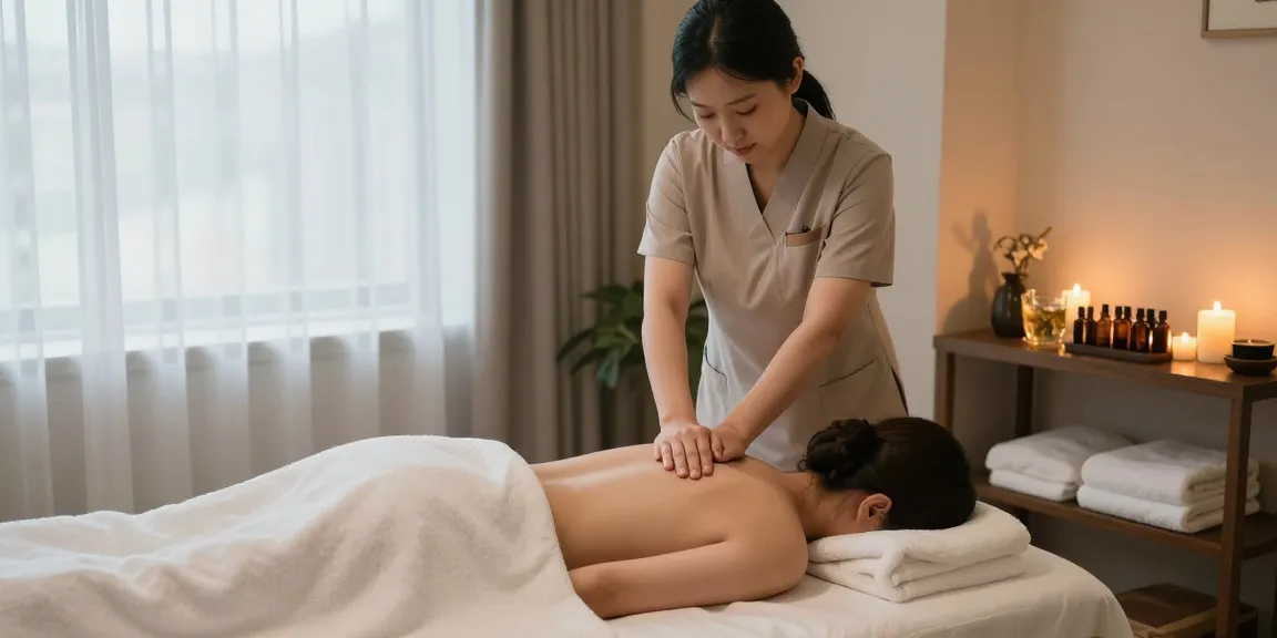 대치동마사지로 편안하게 휴식을 취하는 모습과 아늑한 마사지 공간