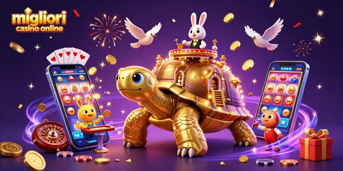 Scopri i migliori casino online con l'affascinante tartaruga dorata e il coniglio dealer nel vivace mondo del gioco.